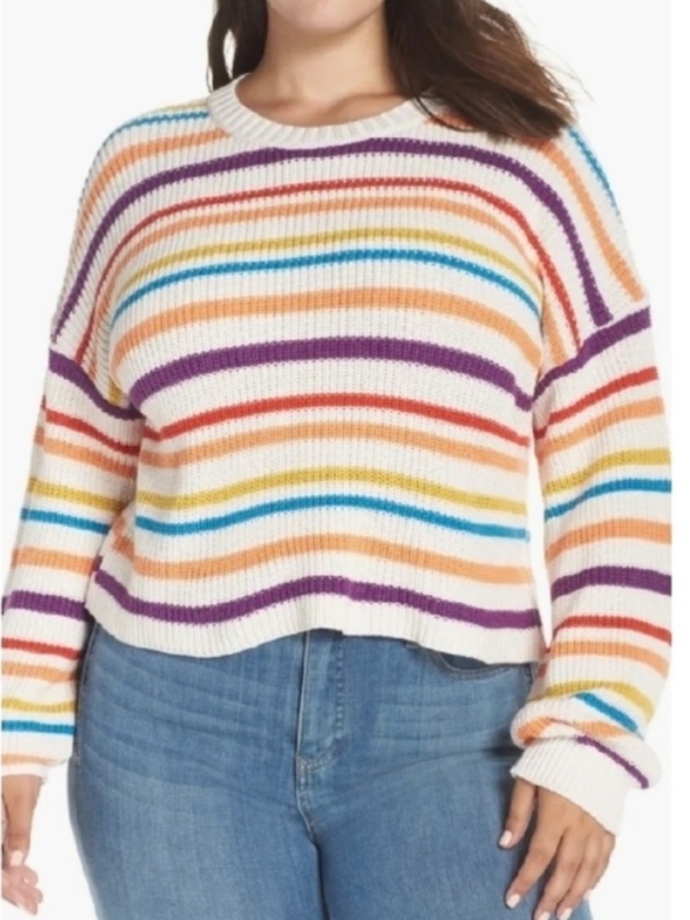 BP Multicolor Stripe Crop Sweater 4X White